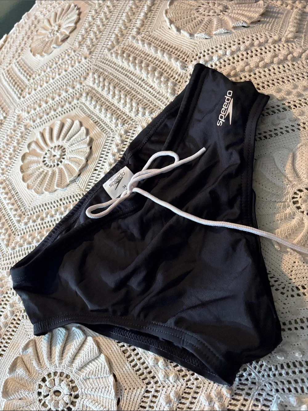 Speedo Black Swim Brief with White Drawstring